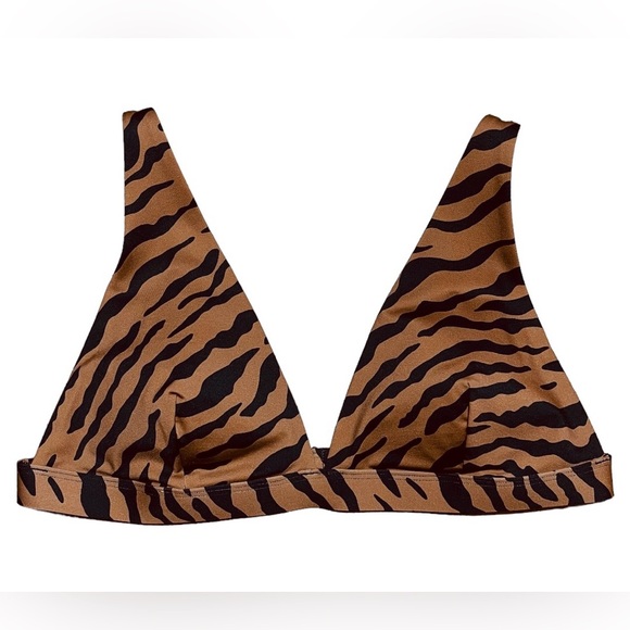 Everlane The Renew Plunge Triangle Bikini Top In Tiger Stripe Brown & Black Sz M - Picture 1 of 16